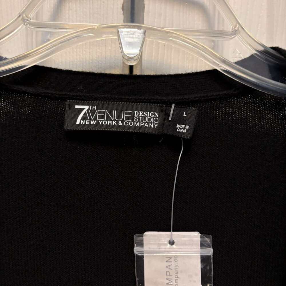 7th Avenue New York & Company Black Cardigan Sweater Rhinestone Buttons Size L - Picture 2 of 3